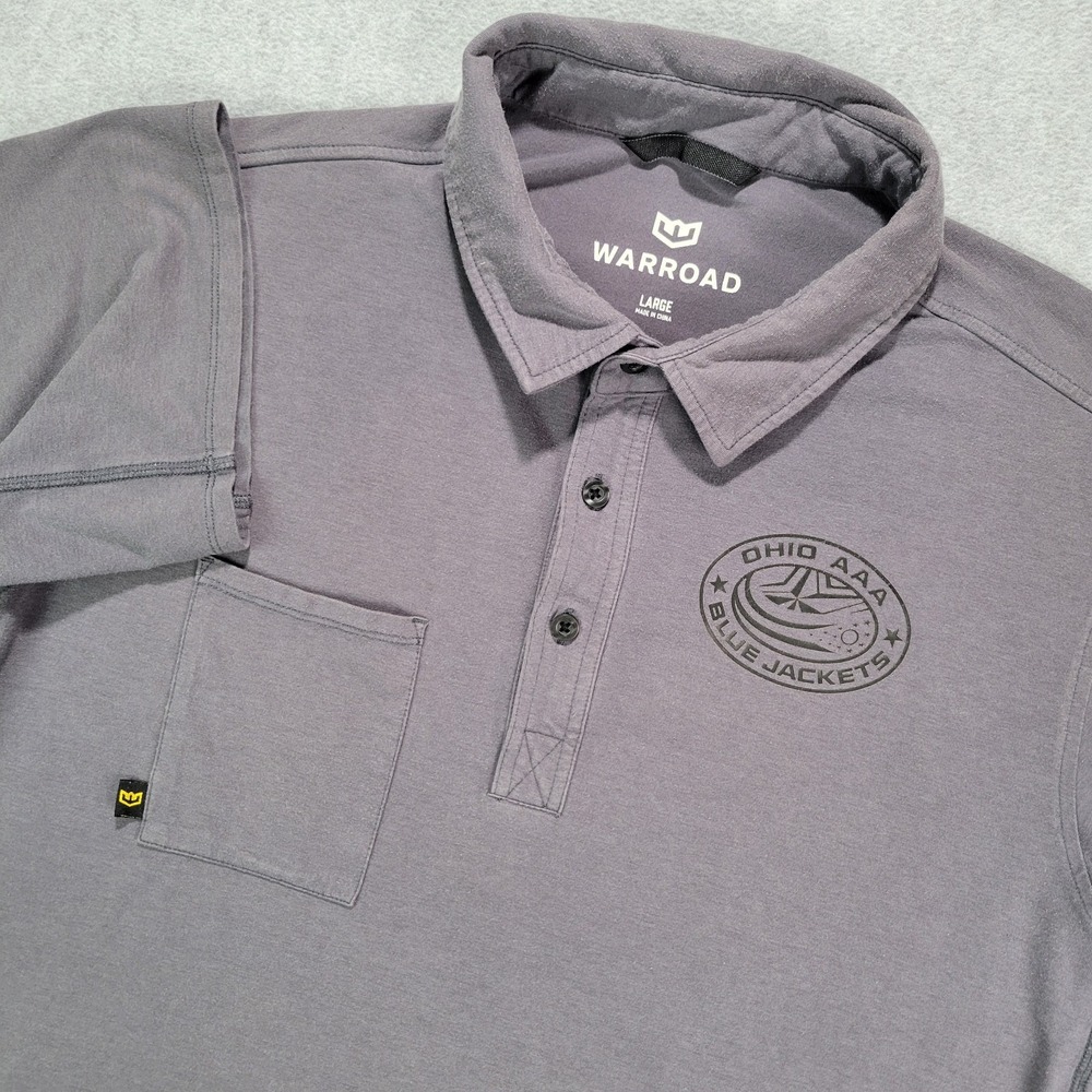 Warroad Mens L Performance Polo Blue Jackets‎ Gray Hockey Stretch